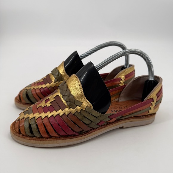 La Galana Shoes - La Galana Handcrafted Leather Huarache Sandals Multicolor Woven Flats Size 38